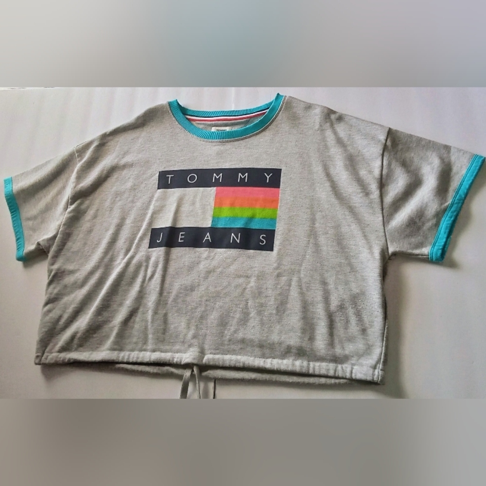 Tommy Hilfiger Gray Crop Top with Multicolor Logo